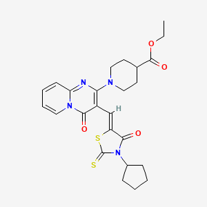 molecular formula C25H28N4O4S2 B12144904 ethyl 1-{3-[(Z)-(3-cyclopentyl-4-oxo-2-thioxo-1,3-thiazolidin-5-ylidene)methyl]-4-oxo-4H-pyrido[1,2-a]pyrimidin-2-yl}piperidine-4-carboxylate 