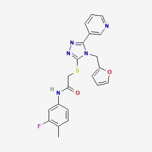 molecular formula C21H18FN5O2S B12144968 N-(3-fluoro-4-methylphenyl)-2-{[4-(furan-2-ylmethyl)-5-(pyridin-3-yl)-4H-1,2,4-triazol-3-yl]sulfanyl}acetamide 