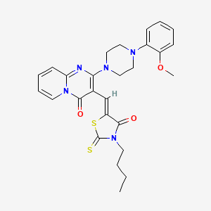 molecular formula C27H29N5O3S2 B12145168 3-[(Z)-(3-butyl-4-oxo-2-thioxo-1,3-thiazolidin-5-ylidene)methyl]-2-[4-(2-methoxyphenyl)piperazin-1-yl]-4H-pyrido[1,2-a]pyrimidin-4-one 
