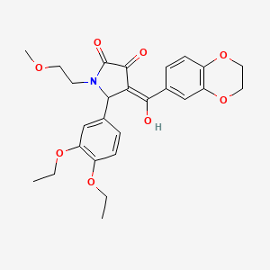 molecular formula C26H29NO8 B12145272 (4E)-5-(3,4-diethoxyphenyl)-4-[2,3-dihydro-1,4-benzodioxin-6-yl(hydroxy)methylidene]-1-(2-methoxyethyl)pyrrolidine-2,3-dione 