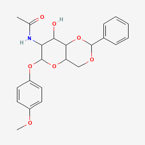 molecular formula C22H25NO7 B12145278 N-[8-hydroxy-6-(4-methoxyphenoxy)-2-phenyl-hexahydro-2H-pyrano[3,2-d][1,3]dioxin-7-yl]acetamide 