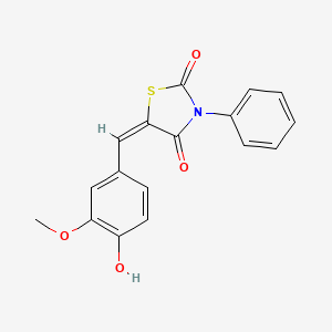 molecular formula C17H13NO4S B12145283 (5E)-5-(4-hydroxy-3-methoxybenzylidene)-3-phenyl-1,3-thiazolidine-2,4-dione 
