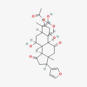 molecular formula C28H36O9 B1214532 24-Norchola-20,22-diene-4-carboxaldehyde, 3-(acetyloxy)-21,23-epoxy-1,7,19-trihydroxy-4,8-dimethyl-11,15-dioxo-, cyclic 4,19-hemiacetal CAS No. 71590-46-0