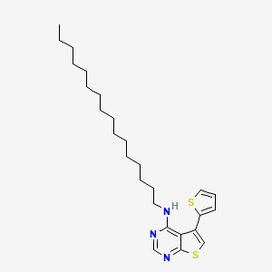 molecular formula C26H39N3S2 B12145324 Hexadecyl(5-(2-thienyl)thiopheno[3,2-e]pyrimidin-4-yl)amine 
