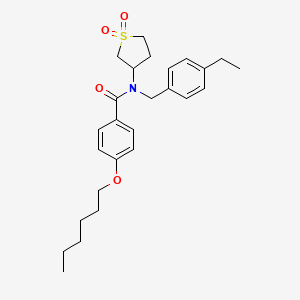 molecular formula C26H35NO4S B12145348 N-(1,1-dioxidotetrahydrothiophen-3-yl)-N-(4-ethylbenzyl)-4-(hexyloxy)benzamide 