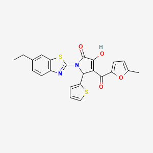 molecular formula C23H18N2O4S2 B12145398 (4E)-1-(6-ethyl-1,3-benzothiazol-2-yl)-4-[hydroxy(5-methylfuran-2-yl)methylidene]-5-(thiophen-2-yl)pyrrolidine-2,3-dione 