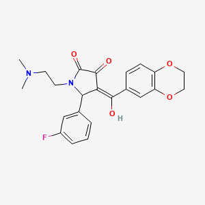molecular formula C23H23FN2O5 B12145441 (4E)-4-[2,3-dihydro-1,4-benzodioxin-6-yl(hydroxy)methylidene]-1-[2-(dimethylamino)ethyl]-5-(3-fluorophenyl)pyrrolidine-2,3-dione 