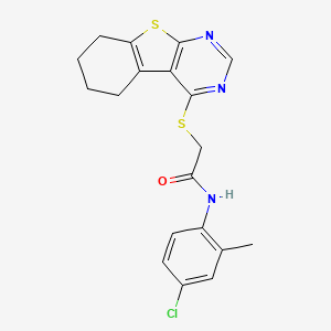 molecular formula C19H18ClN3OS2 B12145549 N-(4-chloro-2-methylphenyl)-2-(5,6,7,8-tetrahydro[1]benzothieno[2,3-d]pyrimidin-4-ylsulfanyl)acetamide 