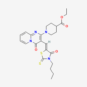 molecular formula C24H28N4O4S2 B12145701 ethyl 1-{3-[(Z)-(3-butyl-4-oxo-2-thioxo-1,3-thiazolidin-5-ylidene)methyl]-4-oxo-4H-pyrido[1,2-a]pyrimidin-2-yl}piperidine-4-carboxylate 