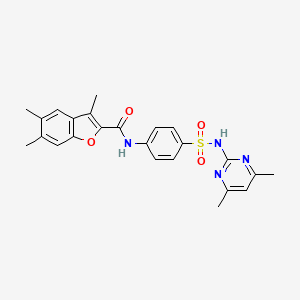 molecular formula C24H24N4O4S B12145733 N-{4-[(4,6-dimethylpyrimidin-2-yl)sulfamoyl]phenyl}-3,5,6-trimethyl-1-benzofuran-2-carboxamide 