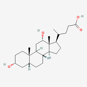 molecular formula C24H40O4 B1214588 4-[(3R,5R,8R,9S,10S,12S,13R,14S,17R)-3,12-dihydroxy-10,13-dimethyl-2,3,4,5,6,7,8,9,11,12,14,15,16,17-tetradecahydro-1H-cyclopenta[a]phenanthren-17-yl]pentanoic acid 