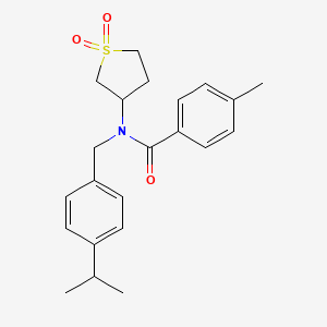 molecular formula C22H27NO3S B12146026 N-(1,1-dioxidotetrahydrothiophen-3-yl)-4-methyl-N-[4-(propan-2-yl)benzyl]benzamide 