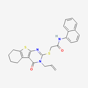 molecular formula C25H23N3O2S2 B12146077 N-naphthyl-2-(4-oxo-3-prop-2-enyl(3,5,6,7,8-pentahydrobenzo[b]thiopheno[2,3-d] pyrimidin-2-ylthio))acetamide 