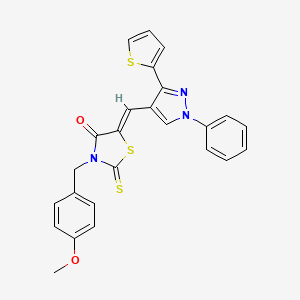 molecular formula C25H19N3O2S3 B12146116 (5Z)-3-(4-methoxybenzyl)-5-{[1-phenyl-3-(thiophen-2-yl)-1H-pyrazol-4-yl]methylidene}-2-thioxo-1,3-thiazolidin-4-one 