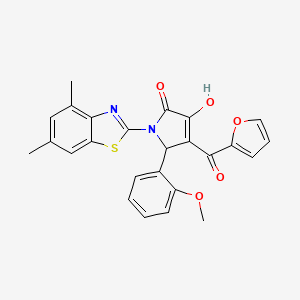 molecular formula C25H20N2O5S B12146167 (4E)-1-(4,6-dimethyl-1,3-benzothiazol-2-yl)-4-[furan-2-yl(hydroxy)methylidene]-5-(2-methoxyphenyl)pyrrolidine-2,3-dione 