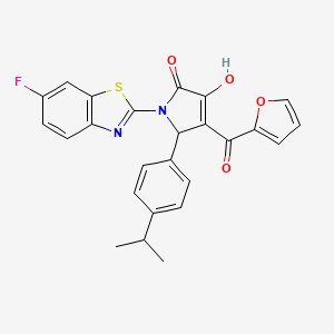 molecular formula C25H19FN2O4S B12146265 1-(6-Fluorobenzothiazol-2-yl)-4-(2-furylcarbonyl)-3-hydroxy-5-[4-(methylethyl) phenyl]-3-pyrrolin-2-one 