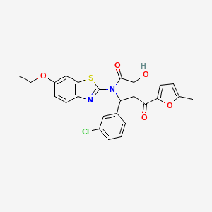 molecular formula C25H19ClN2O5S B12146290 (4E)-5-(3-chlorophenyl)-1-(6-ethoxy-1,3-benzothiazol-2-yl)-4-[hydroxy(5-methylfuran-2-yl)methylidene]pyrrolidine-2,3-dione 