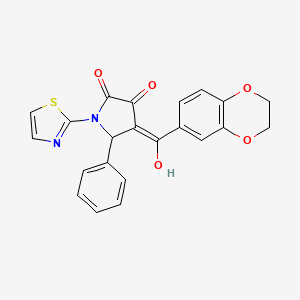 molecular formula C22H16N2O5S B12146297 4-(2,3-dihydro-1,4-benzodioxine-6-carbonyl)-3-hydroxy-5-phenyl-1-(1,3-thiazol-2-yl)-2,5-dihydro-1H-pyrrol-2-one 