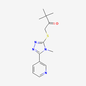 molecular formula C14H18N4OS B12146299 3,3-dimethyl-1-{[4-methyl-5-(pyridin-3-yl)-4H-1,2,4-triazol-3-yl]sulfanyl}butan-2-one 