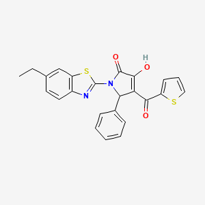 molecular formula C24H18N2O3S2 B12146359 (4E)-1-(6-ethyl-1,3-benzothiazol-2-yl)-4-[hydroxy(thiophen-2-yl)methylidene]-5-phenylpyrrolidine-2,3-dione 