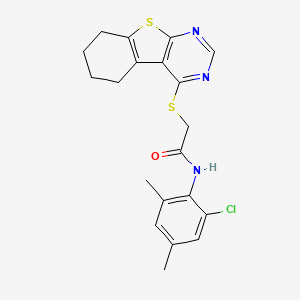 molecular formula C20H20ClN3OS2 B12146369 N-(2-chloro-4,6-dimethylphenyl)-2-(5,6,7,8-tetrahydro[1]benzothieno[2,3-d]pyrimidin-4-ylsulfanyl)acetamide 