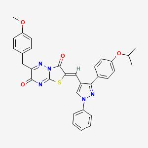 molecular formula C32H27N5O4S B12146483 (2Z)-6-(4-methoxybenzyl)-2-({1-phenyl-3-[4-(propan-2-yloxy)phenyl]-1H-pyrazol-4-yl}methylidene)-7H-[1,3]thiazolo[3,2-b][1,2,4]triazine-3,7(2H)-dione 