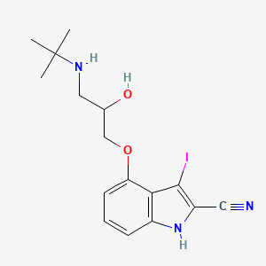 molecular formula C16H20IN3O2 B1214652 4-(2-Hydroxy-3-(tert-butylamino)propoxy)-3-iodo-1H-indole-2-carbonitrile CAS No. 80180-26-3