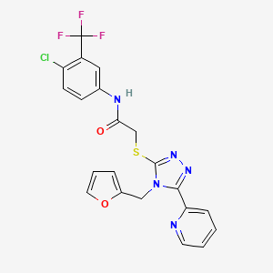 molecular formula C21H15ClF3N5O2S B12146537 N-[4-chloro-3-(trifluoromethyl)phenyl]-2-{[4-(furan-2-ylmethyl)-5-(pyridin-2-yl)-4H-1,2,4-triazol-3-yl]sulfanyl}acetamide 