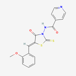 molecular formula C17H13N3O3S2 B12146540 N-[(5Z)-5-(2-methoxybenzylidene)-4-oxo-2-thioxo-1,3-thiazolidin-3-yl]pyridine-4-carboxamide 