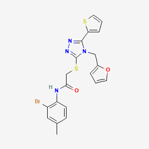 molecular formula C20H17BrN4O2S2 B12146652 N-(2-bromo-4-methylphenyl)-2-{[4-(furan-2-ylmethyl)-5-(thiophen-2-yl)-4H-1,2,4-triazol-3-yl]sulfanyl}acetamide 