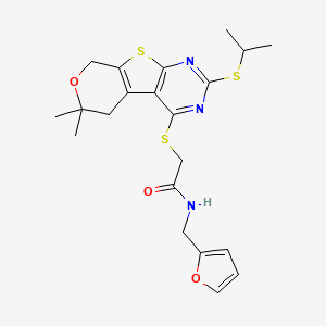 2-[[6,6-dimethyl-2-(propan-2-ylthio)-5,8-dihydropyrano[2,3]thieno[2,4-b]pyrimidin-4-yl]thio]-N-(2-furanylmethyl)acetamide