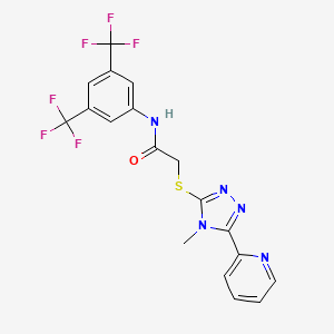 molecular formula C18H13F6N5OS B12146984 N-[3,5-bis(trifluoromethyl)phenyl]-2-{[4-methyl-5-(pyridin-2-yl)-4H-1,2,4-triazol-3-yl]sulfanyl}acetamide 