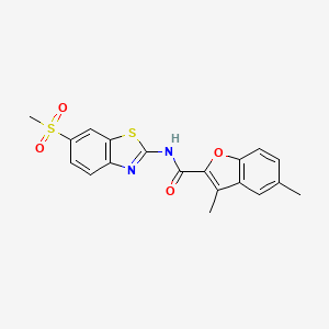 molecular formula C19H16N2O4S2 B12147012 N-(6-methanesulfonyl-1,3-benzothiazol-2-yl)-3,5-dimethyl-1-benzofuran-2-carboxamide 