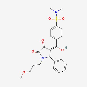 molecular formula C23H26N2O6S B12147014 4-{(E)-hydroxy[1-(3-methoxypropyl)-4,5-dioxo-2-phenylpyrrolidin-3-ylidene]methyl}-N,N-dimethylbenzenesulfonamide 