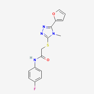 molecular formula C15H13FN4O2S B12147023 N-(4-fluorophenyl)-2-{[5-(furan-2-yl)-4-methyl-4H-1,2,4-triazol-3-yl]sulfanyl}acetamide 