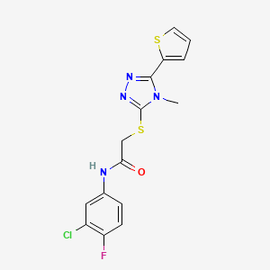 molecular formula C15H12ClFN4OS2 B12147098 N-(3-chloro-4-fluorophenyl)-2-{[4-methyl-5-(thiophen-2-yl)-4H-1,2,4-triazol-3-yl]sulfanyl}acetamide 