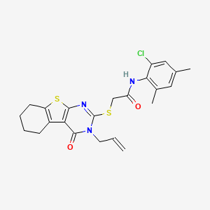 molecular formula C23H24ClN3O2S2 B12147099 N-(2-chloro-4,6-dimethylphenyl)-2-{[4-oxo-3-(prop-2-en-1-yl)-3,4,5,6,7,8-hexahydro[1]benzothieno[2,3-d]pyrimidin-2-yl]sulfanyl}acetamide 