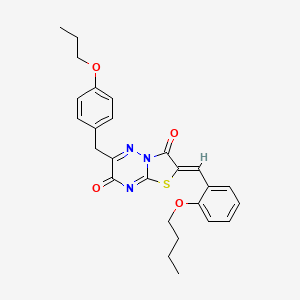 molecular formula C26H27N3O4S B12147143 (2Z)-2-(2-butoxybenzylidene)-6-(4-propoxybenzyl)-7H-[1,3]thiazolo[3,2-b][1,2,4]triazine-3,7(2H)-dione 