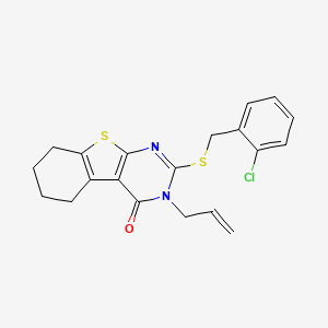 molecular formula C20H19ClN2OS2 B12147167 2-[(2-chlorobenzyl)sulfanyl]-3-(prop-2-en-1-yl)-5,6,7,8-tetrahydro[1]benzothieno[2,3-d]pyrimidin-4(3H)-one 
