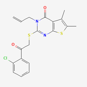 molecular formula C19H17ClN2O2S2 B12147178 2-{[2-(2-chlorophenyl)-2-oxoethyl]sulfanyl}-5,6-dimethyl-3-(prop-2-en-1-yl)-3H,4H-thieno[2,3-d]pyrimidin-4-one 
