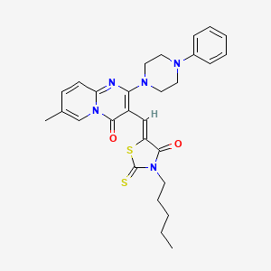 molecular formula C28H31N5O2S2 B12147207 7-methyl-3-[(Z)-(4-oxo-3-pentyl-2-thioxo-1,3-thiazolidin-5-ylidene)methyl]-2-(4-phenylpiperazin-1-yl)-4H-pyrido[1,2-a]pyrimidin-4-one 
