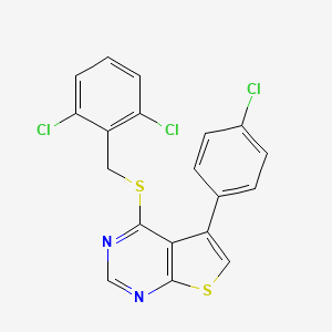 molecular formula C19H11Cl3N2S2 B12147252 5-(4-Chlorophenyl)-4-[(2,6-dichlorobenzyl)sulfanyl]thieno[2,3-d]pyrimidine 
