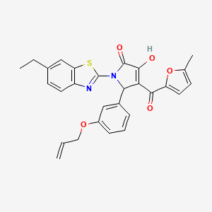 molecular formula C28H24N2O5S B12147290 (4E)-1-(6-ethyl-1,3-benzothiazol-2-yl)-4-[hydroxy(5-methylfuran-2-yl)methylidene]-5-[3-(prop-2-en-1-yloxy)phenyl]pyrrolidine-2,3-dione 