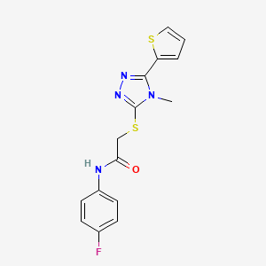 molecular formula C15H13FN4OS2 B12147294 N-(4-fluorophenyl)-2-{[4-methyl-5-(thiophen-2-yl)-4H-1,2,4-triazol-3-yl]sulfanyl}acetamide 