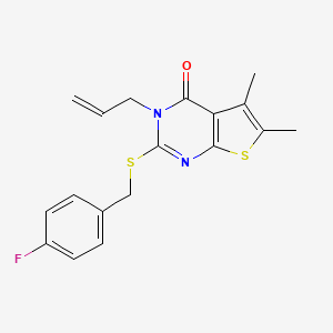 molecular formula C18H17FN2OS2 B12147295 2-[(4-fluorobenzyl)sulfanyl]-5,6-dimethyl-3-(prop-2-en-1-yl)thieno[2,3-d]pyrimidin-4(3H)-one 