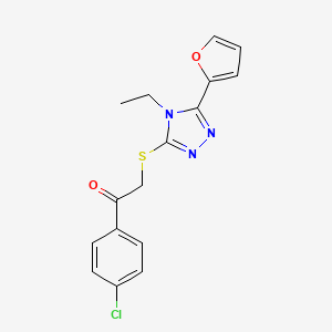 molecular formula C16H14ClN3O2S B12147349 1-(4-chlorophenyl)-2-{[4-ethyl-5-(furan-2-yl)-4H-1,2,4-triazol-3-yl]sulfanyl}ethanone 
