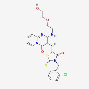 molecular formula C23H21ClN4O4S2 B12147471 3-{(Z)-[3-(2-chlorobenzyl)-4-oxo-2-thioxo-1,3-thiazolidin-5-ylidene]methyl}-2-{[2-(2-hydroxyethoxy)ethyl]amino}-4H-pyrido[1,2-a]pyrimidin-4-one 