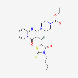 molecular formula C23H27N5O4S2 B12147500 ethyl 4-{3-[(Z)-(3-butyl-4-oxo-2-thioxo-1,3-thiazolidin-5-ylidene)methyl]-4-oxo-4H-pyrido[1,2-a]pyrimidin-2-yl}piperazine-1-carboxylate 