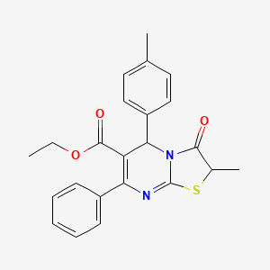 molecular formula C23H22N2O3S B12147516 ethyl 2-methyl-5-(4-methylphenyl)-3-oxo-7-phenyl-2,3-dihydro-5H-[1,3]thiazolo[3,2-a]pyrimidine-6-carboxylate 