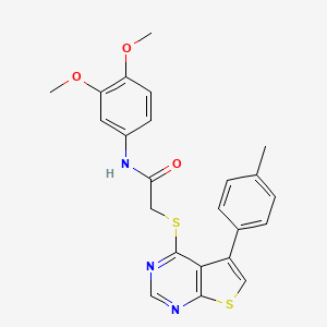 molecular formula C23H21N3O3S2 B12147621 N-(3,4-dimethoxyphenyl)-2-{[5-(4-methylphenyl)thieno[2,3-d]pyrimidin-4-yl]sulfanyl}acetamide 